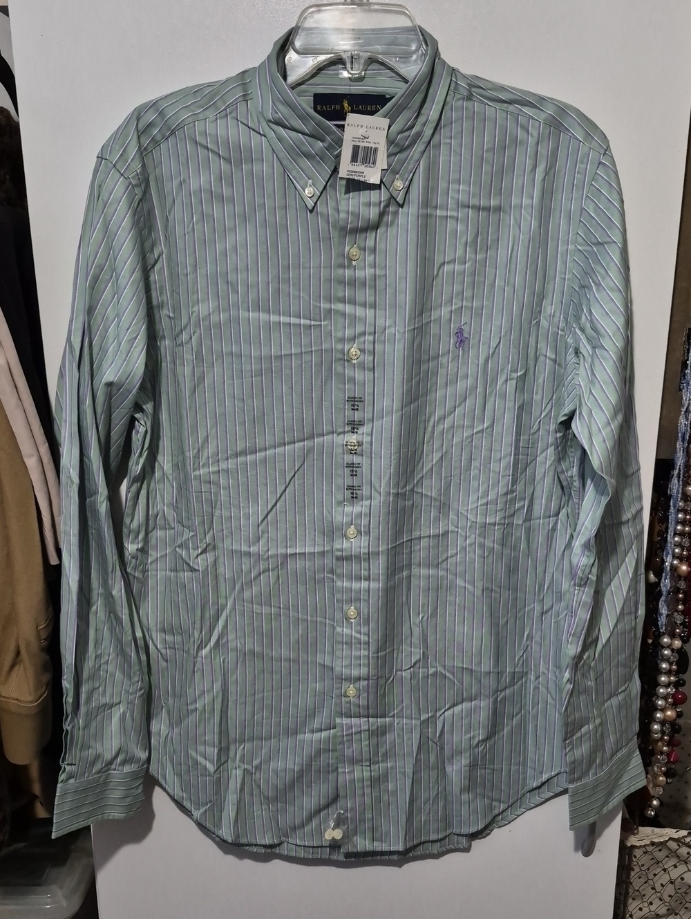 Ralph Lauren Light Green & White Striped Button-Down Shirt
